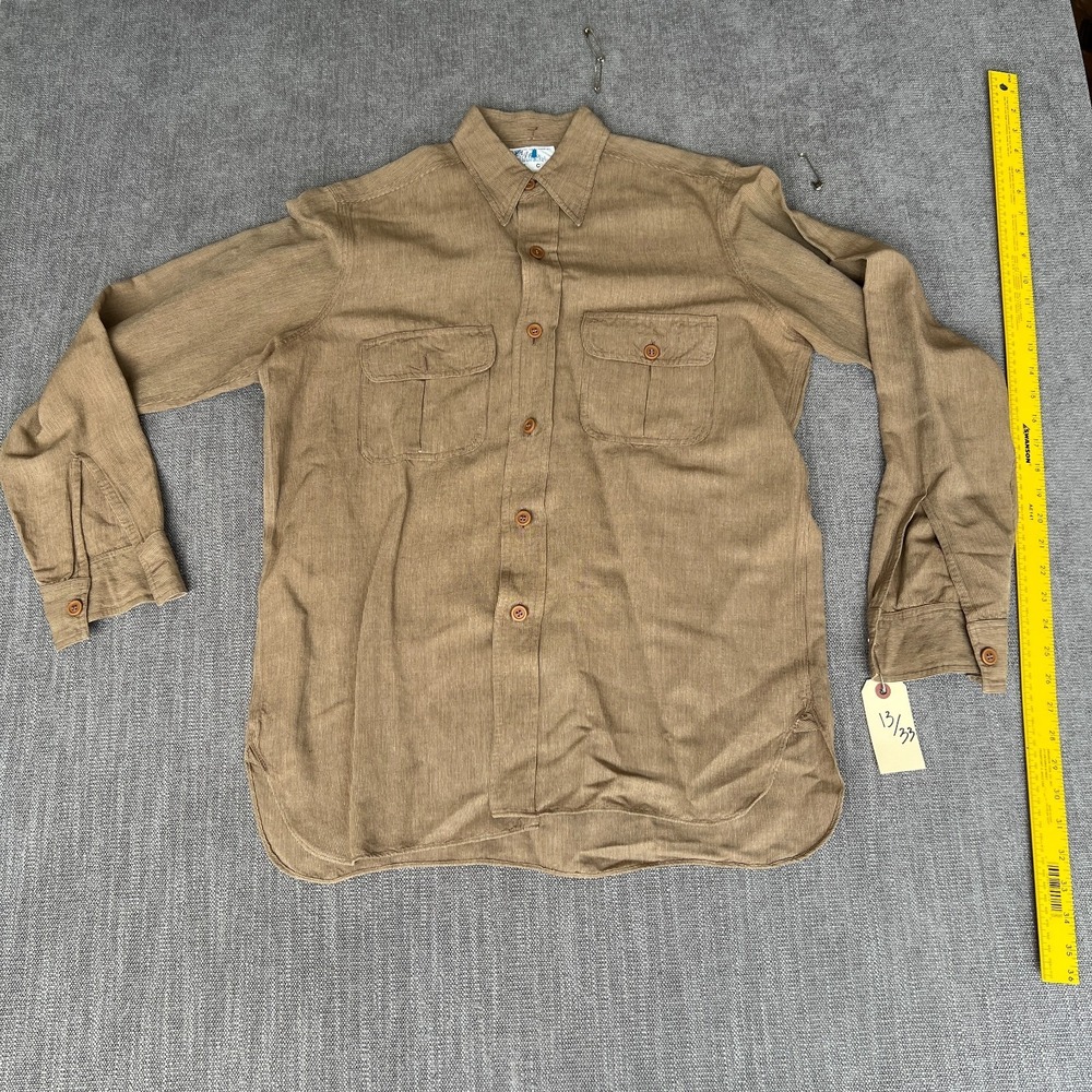Vtg Anto Beverly Hills Dress Shirt Mens 13/33 Brown Long Sleeve Casual Button Up